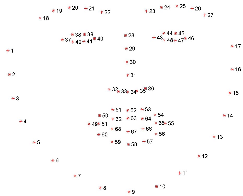 Multi-Pie/iBUG 68-landmark facial scheme